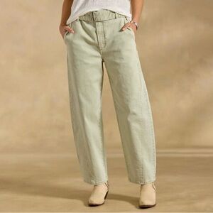 EUC Driftwood Spencer Barrel Leg Pants Jeans Denim Belted Structured Green Sz 28